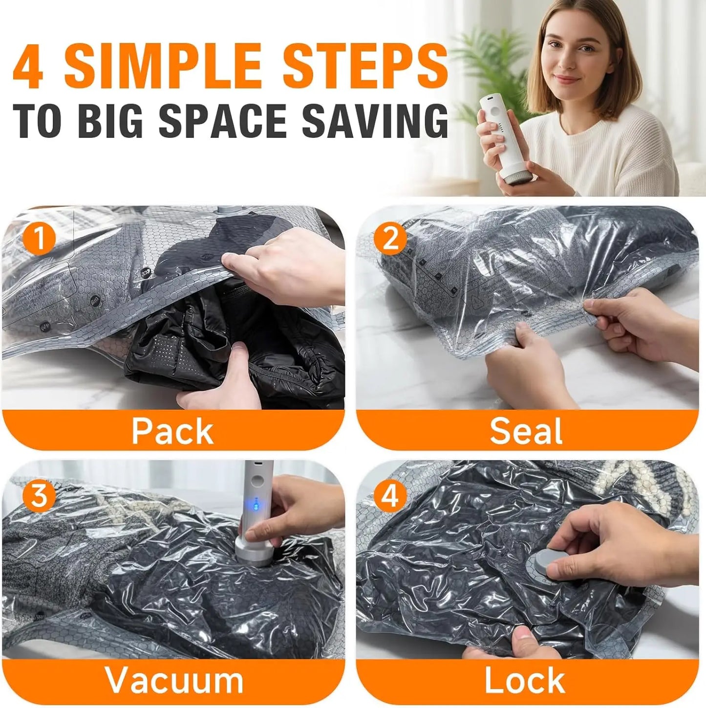 Vacuum Storage Bags with Electric Pump, Space-Saving Compression Pouches, Portable Mini Cordless Vacuum Sealer, Ultra-Compact Lightweight Travel Organizer by S And B Enterprise