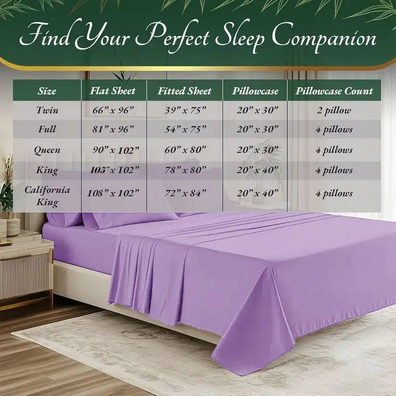Bamboo cooling queen sheet set for kids in purple, 4- or 6-piece, breathable and comfortable