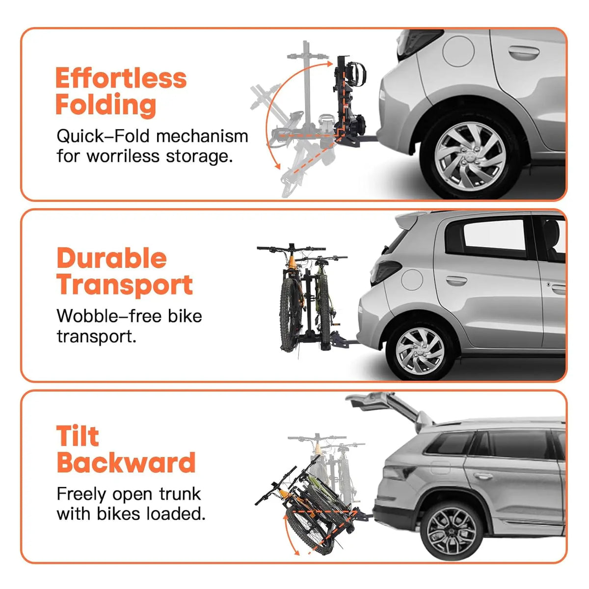 CyberRack S2 ebike rack; foldable tow-hitch carrier for 2 bikes, 300 lb capacity.