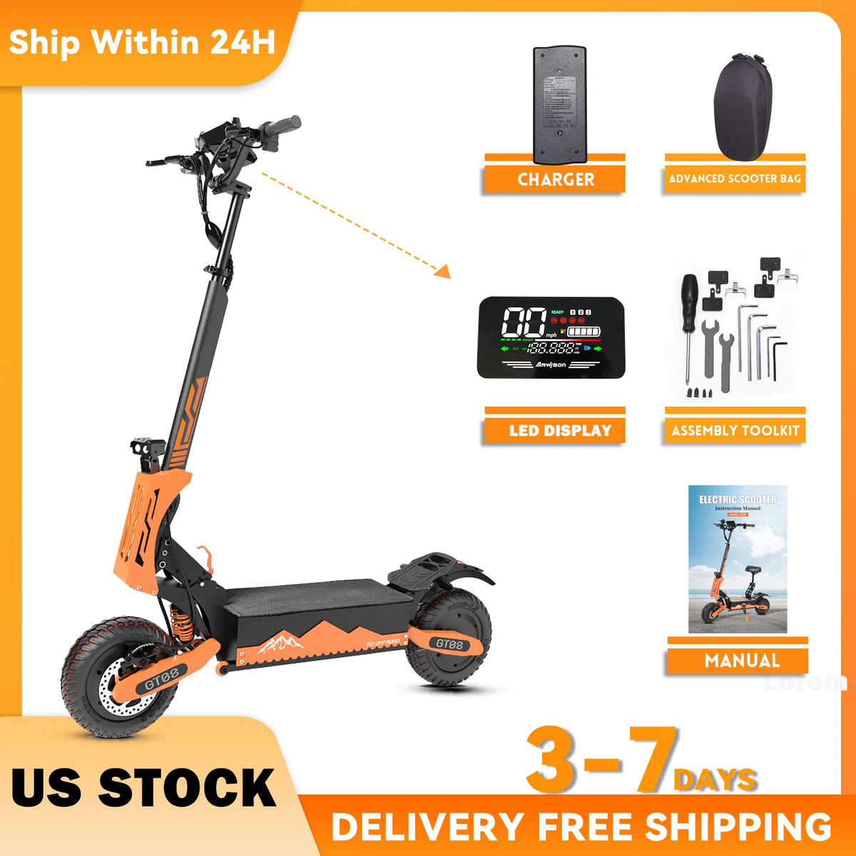 Arwibon 5600W Dual-Motor Electric Scooter 60V27AH With Top Speed 46MPH by S And B Enterprise