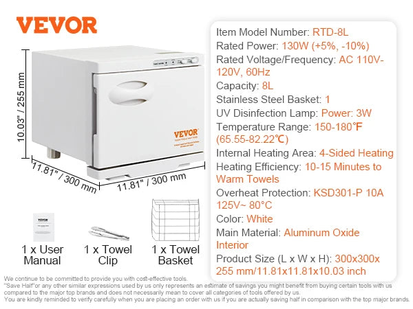 VEVOR Hot Towel Warmer See Through Window 2-in-1 Heating