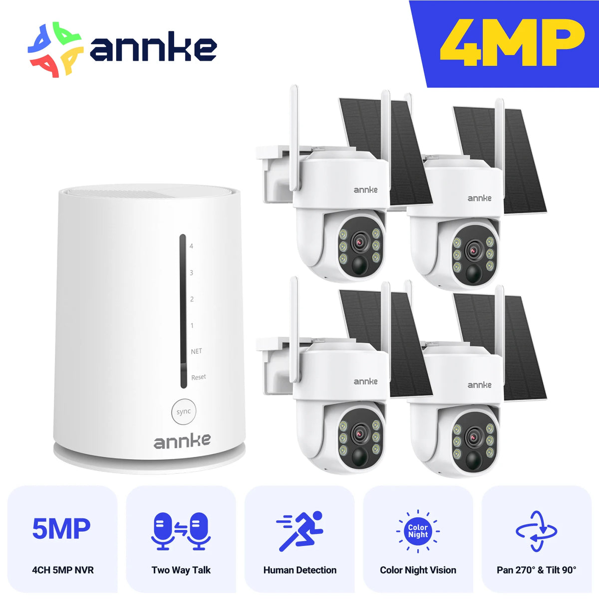 ANNKE 4MP Battery WiFi security camera system with 4 PT auto-tracking cameras and base station