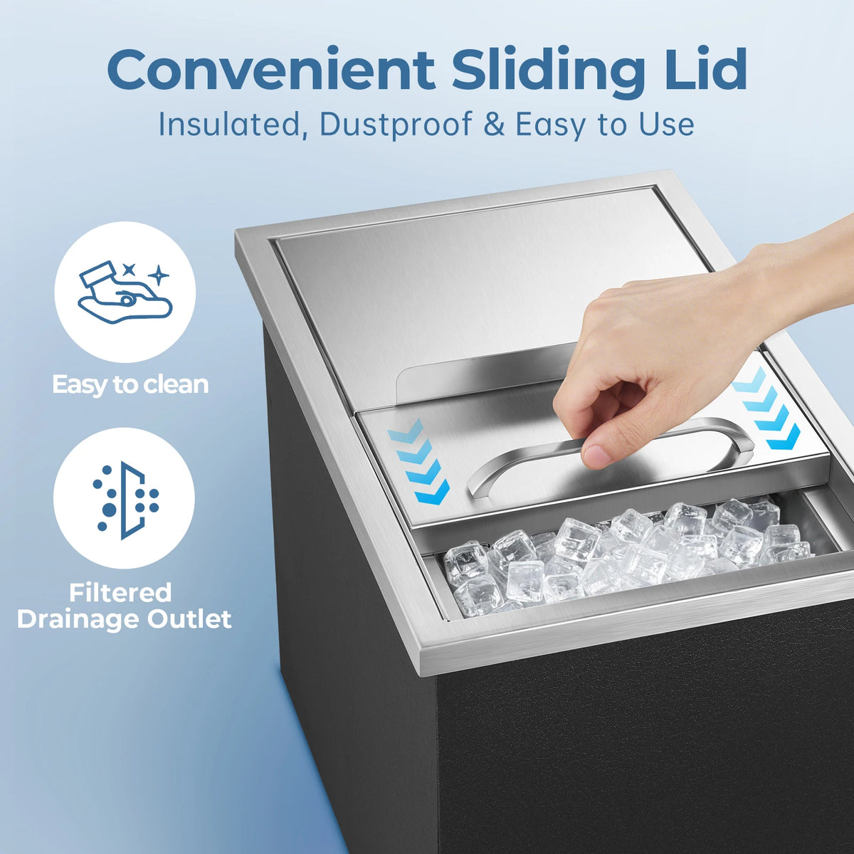 Stainless Steel Drop-In Ice Chest With Sliding Lid For Patio Bar Cooler by S And B Enterprise