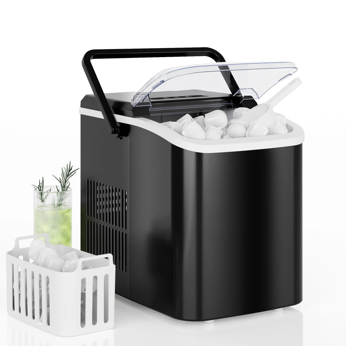 JHK Portable Kitchen Ice Machine Countertop Ice Maker with Handle 9 Bullet Ice Cubes Ready in 6 Mins Self-Cleaning Quiet Compact Ice Maker for Home Camping by S And B Enterprise