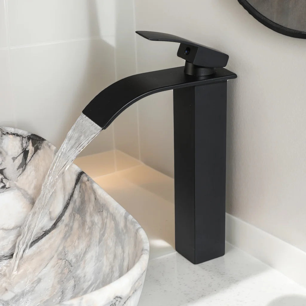 Torayvino Marble Pattern Ceramic Vessel Sink Set Matte Faucet by S And B Enterprise