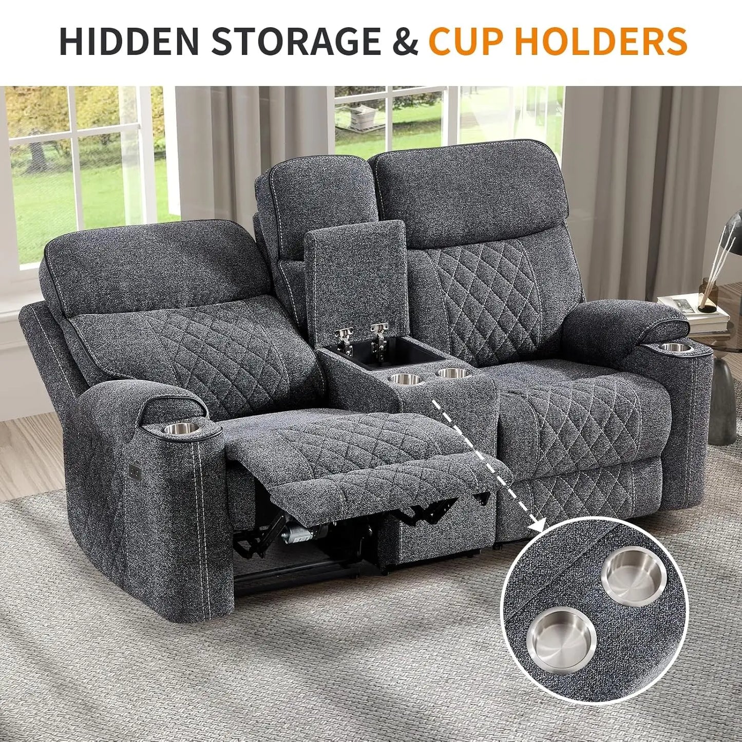 Power Reclining Sofa Set With Cup Holders USB Type C