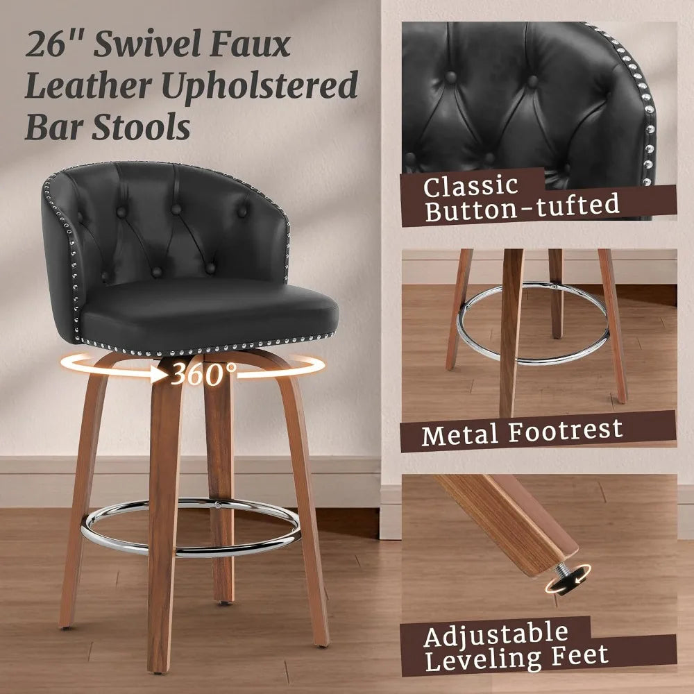 Wood Swivel Bar Stools Set With Faux Leather Upholstery by S And B Enterprise
