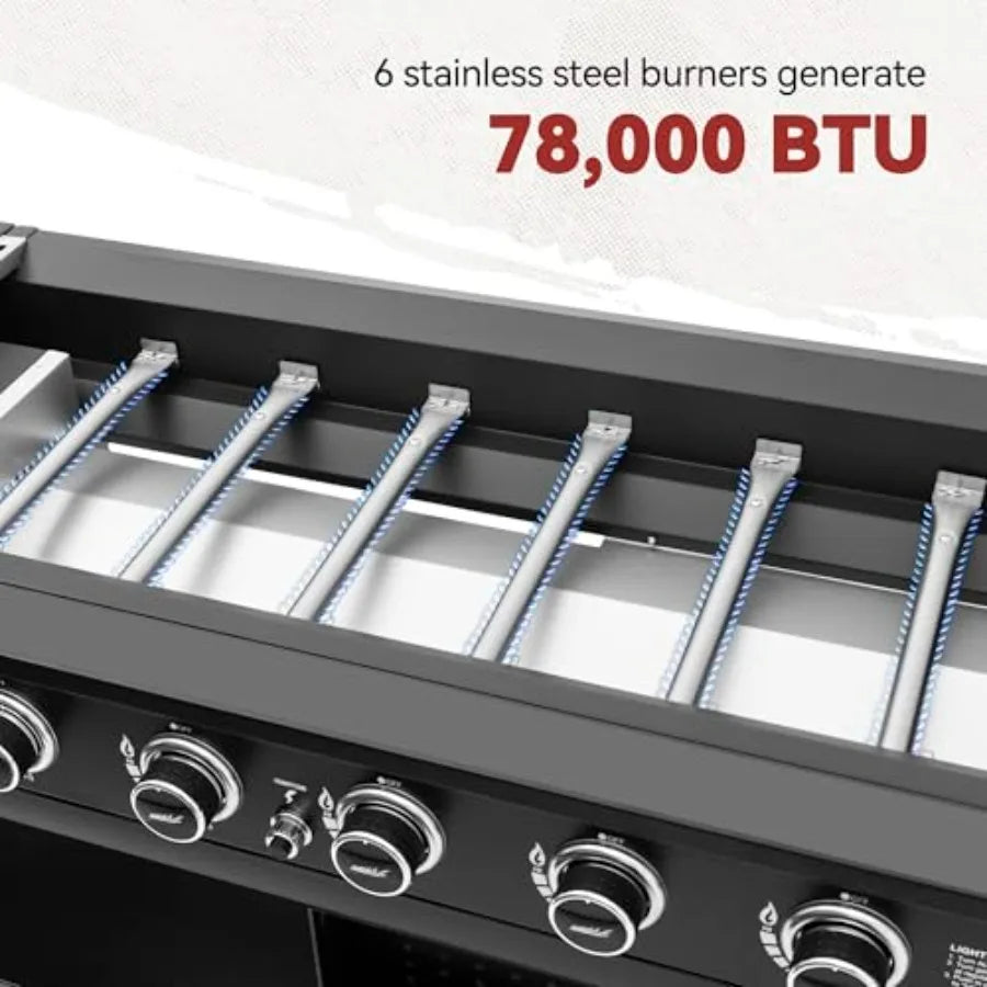 Propane Gas Griddle With Folding Side Tables 6 Burners Outdoor