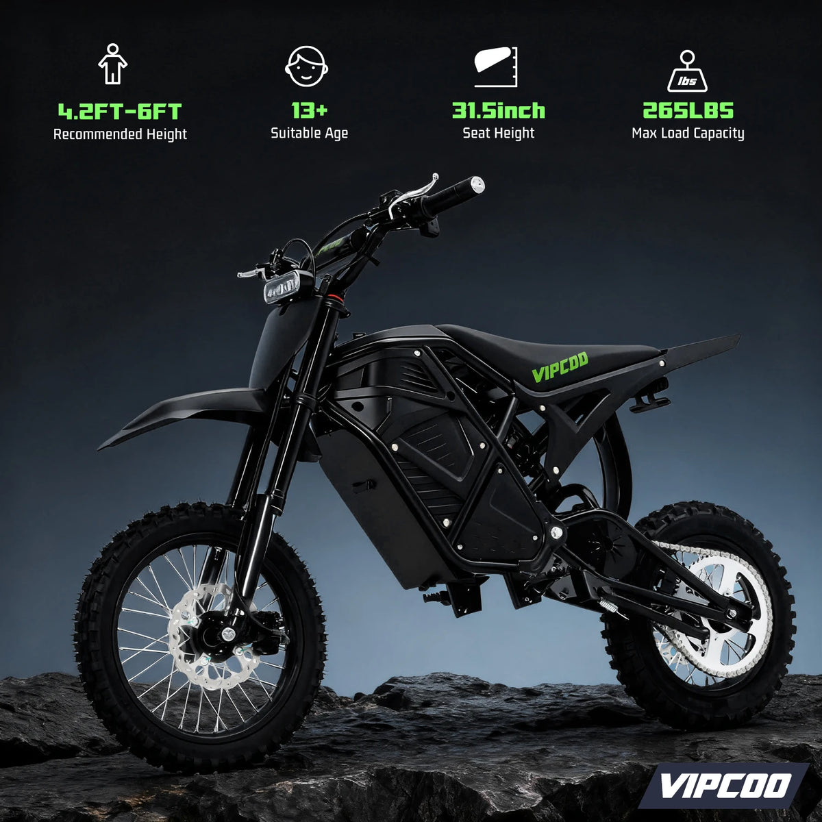 VIPCOO H3 Electric Dirt Bike 3500W 48V 23Ah Fat Tire by S And B Enterprise