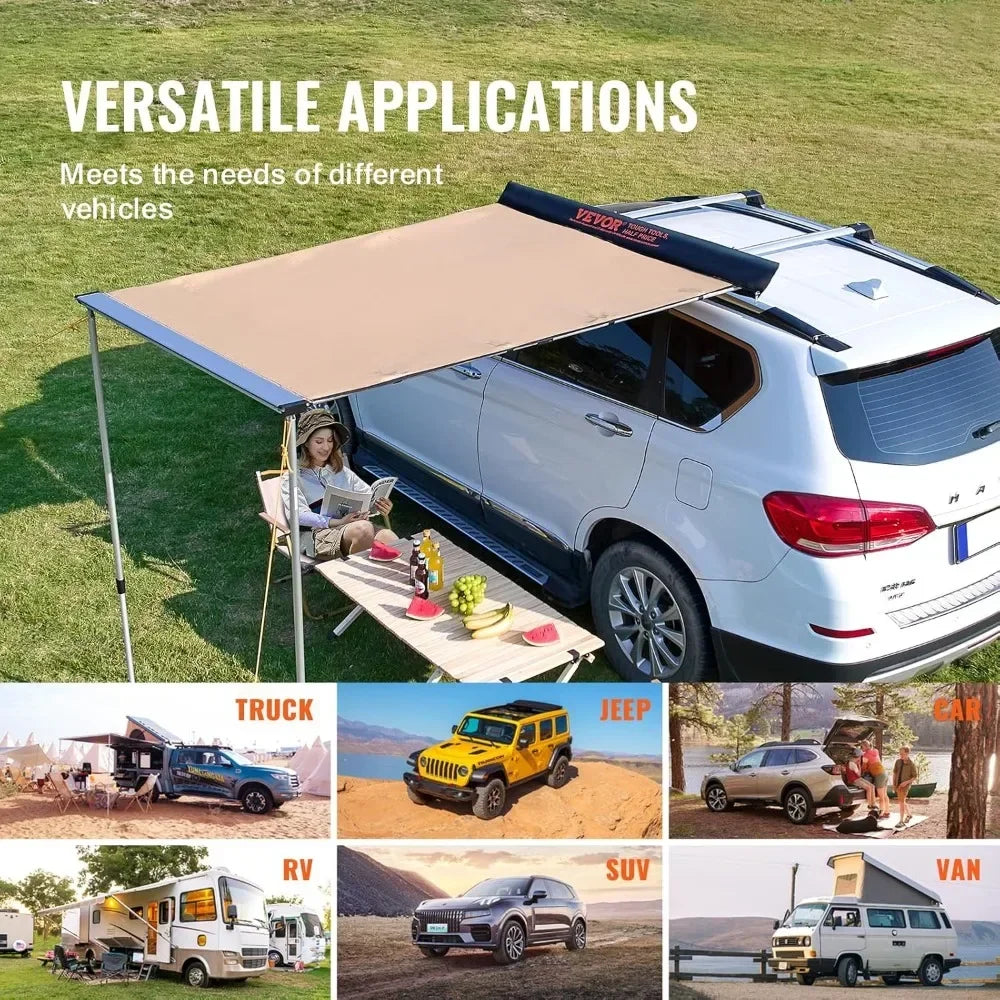 SUV Roof Awning UV50 Protection Retractable Weather Resistant Outdoor