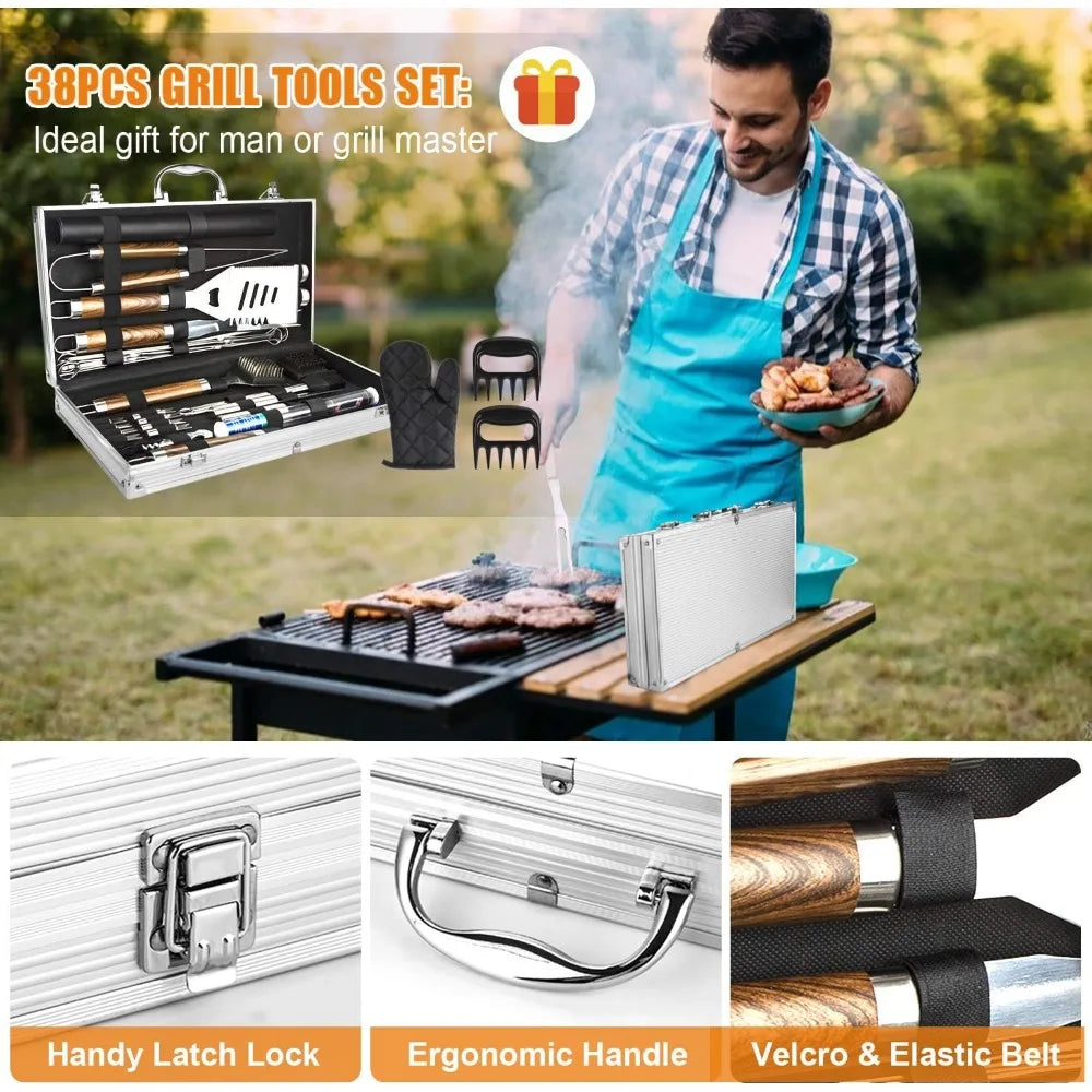 NBVCX Stainless Steel BBQ Tool Set With Thermometer by S And B Enterprise