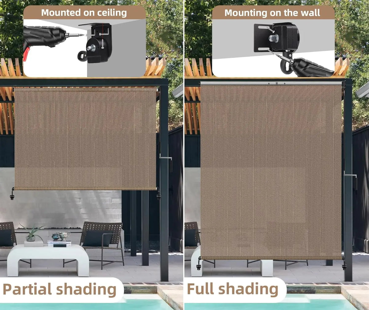 Cordless Outdoor Roller Shade UV Blocking Privacy Screen For Patio by S And B Enterprise