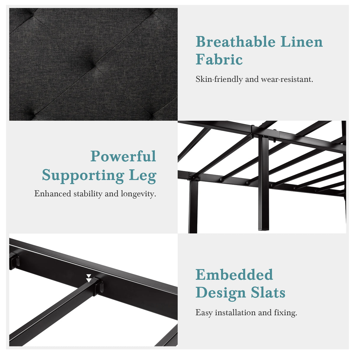 HOOMICH Metal Bed Frame With Upholstered Headboard Linen by S And B Enterprise