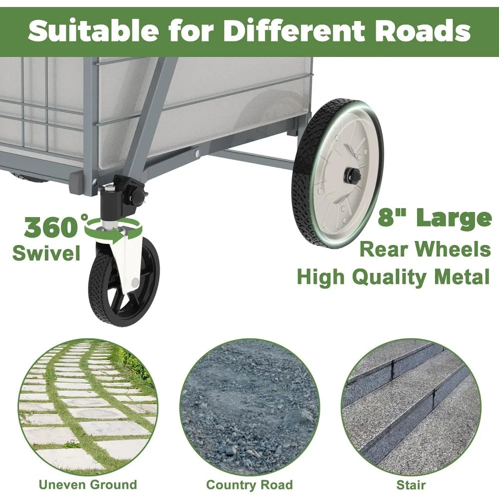Heavy-Duty Folding Shopping Cart with removable bag, 360° swivel front wheel and 8-inch rear wheels