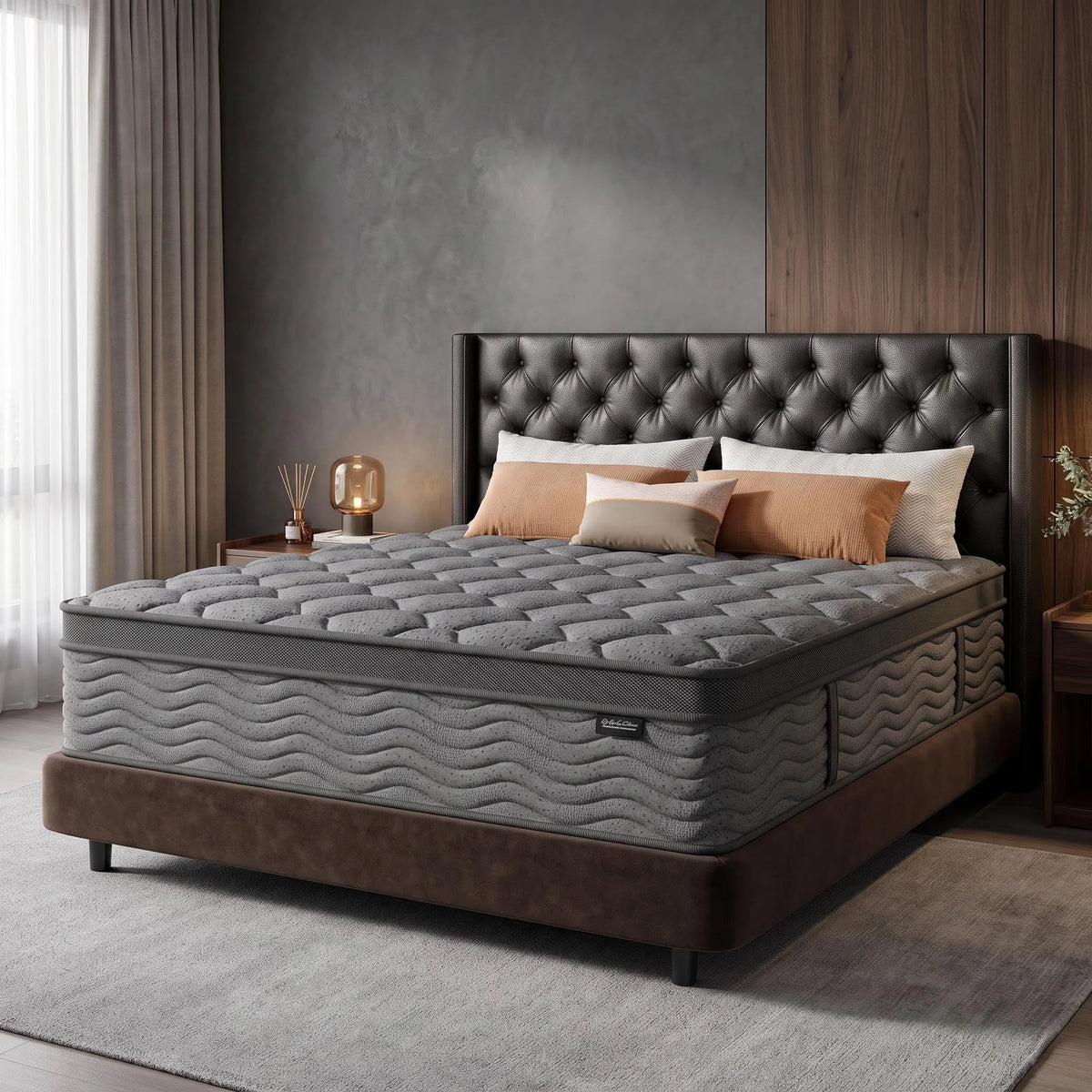 Twin size gray hybrid mattress by S And B Enterprise, 8–10 inch, medium firm with pocket springs and motion isolation