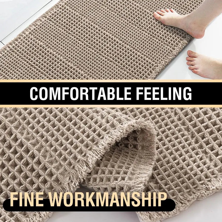 Waffle Bath Mat Super Absorbent Non Slip Rug Machine Washable