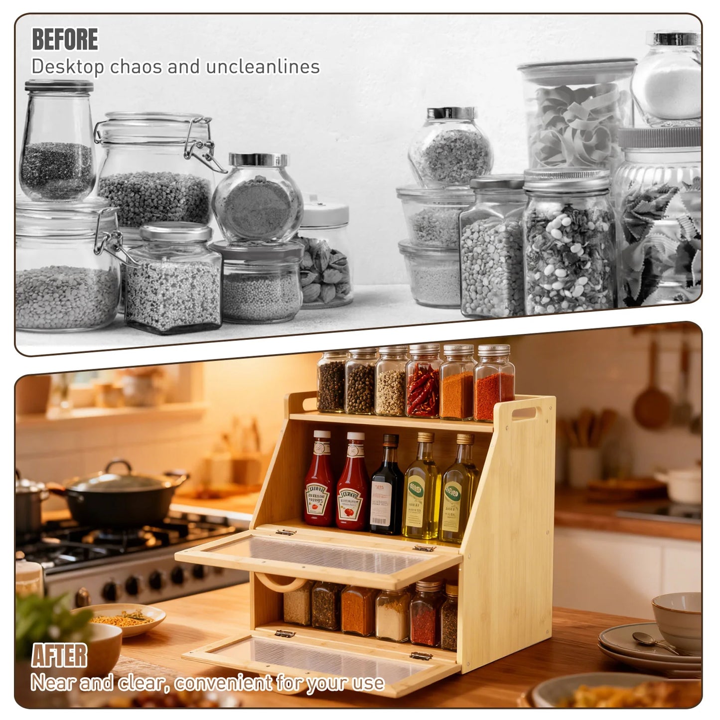 Double layer wooden bread storage box by S And B Enterprise on kitchen countertop