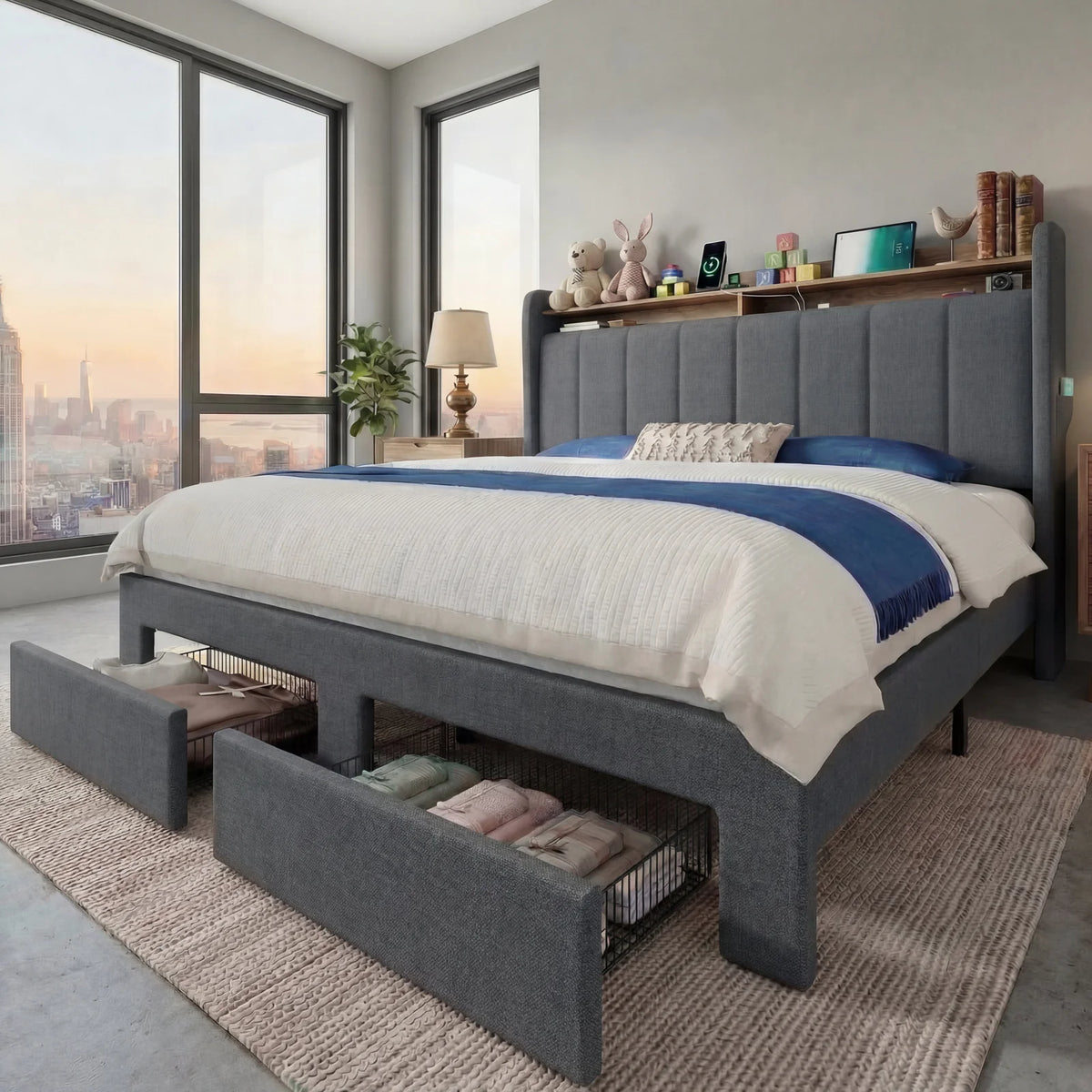 HOOMIC Bed Frame With Storage Drawers, Shelves, And LED Lighting by S And B Enterprise