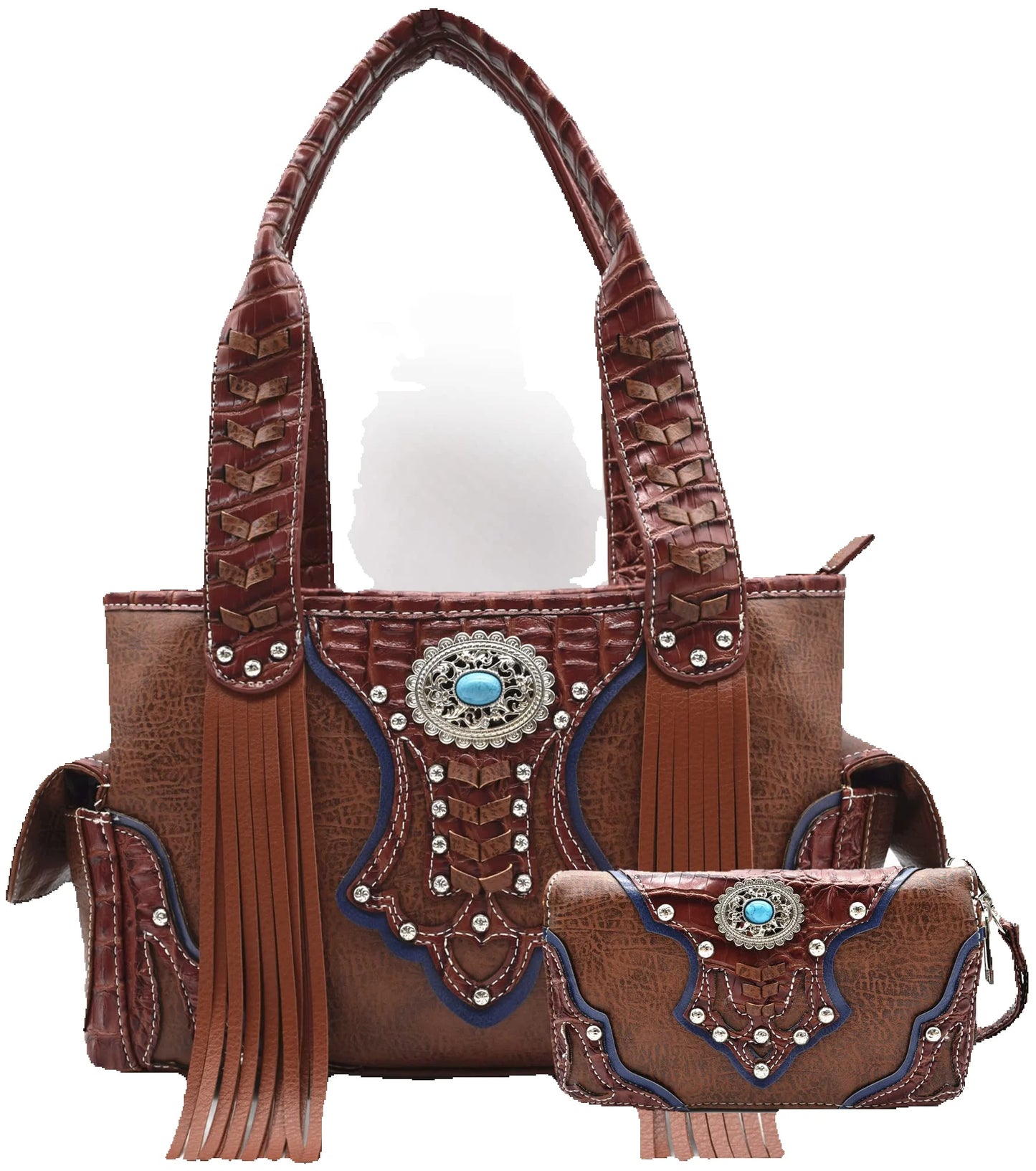 Western Style Cowgirl Fringe Crocodile Purse and Tote Set