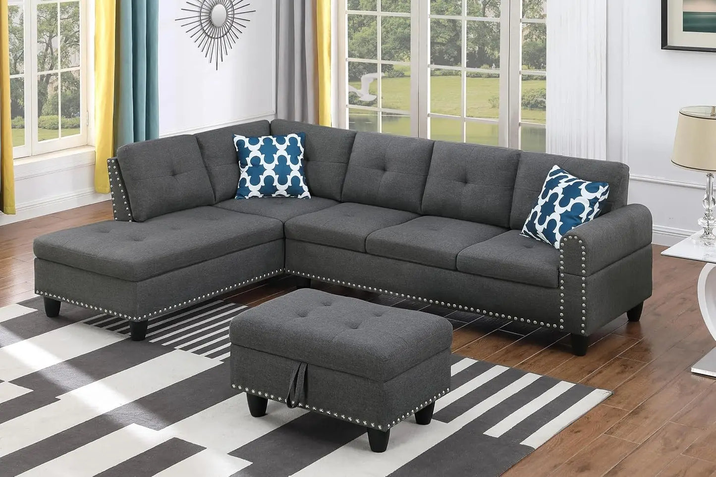 Sectional Sofa Couch Modern Living Room Furniture Set With Chaise Lounge Ottoman