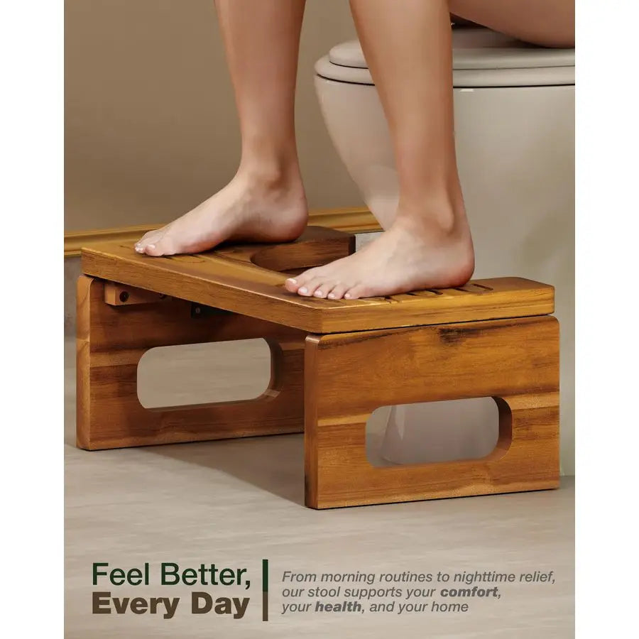 Foldable Toilet Stool With Adjustable Heights Acacia Wood