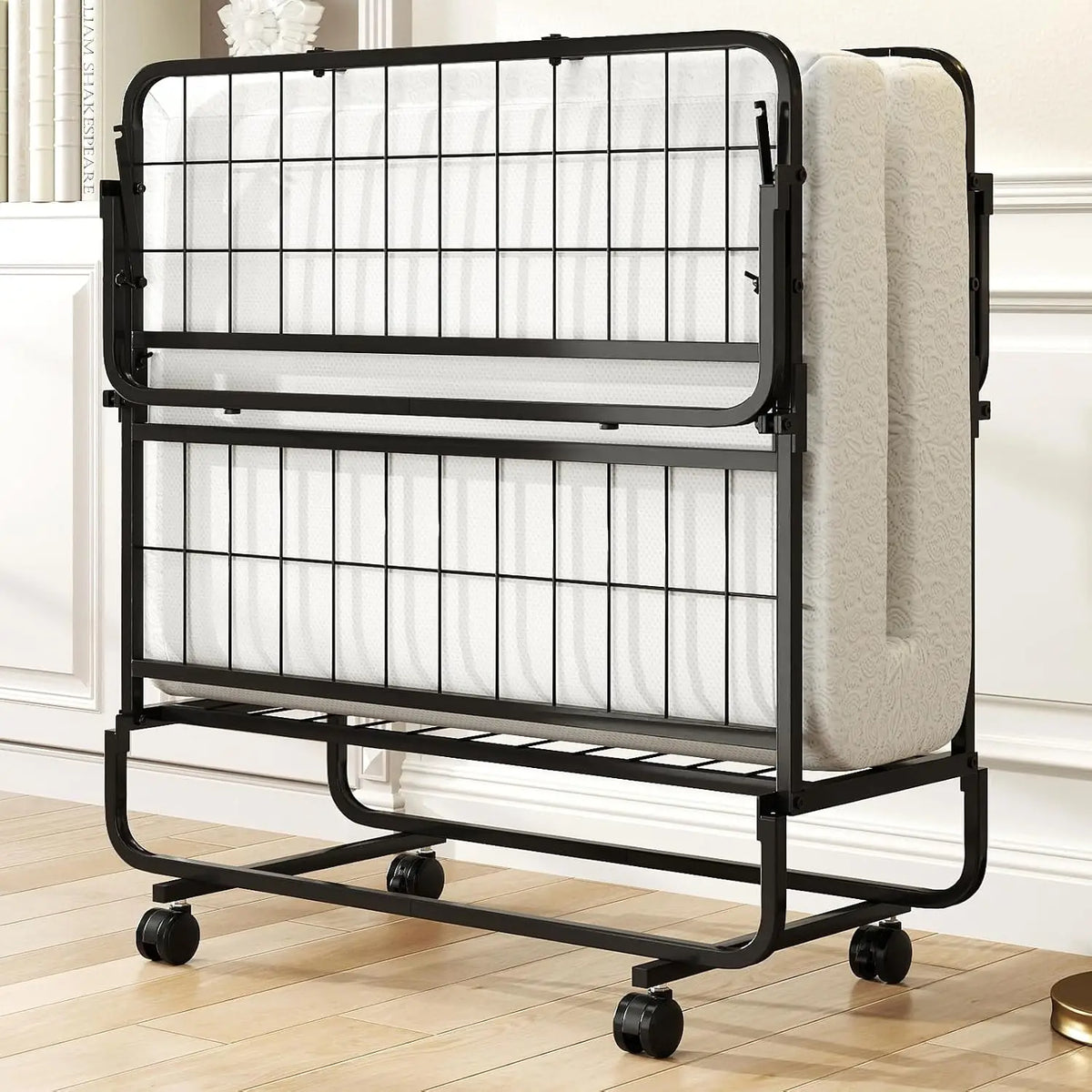 Twin Size Folding Bed with Mattress for Adults Space Saving Portable Rollaway Bed with Memory Foam Guest Bed , 75"x 38"