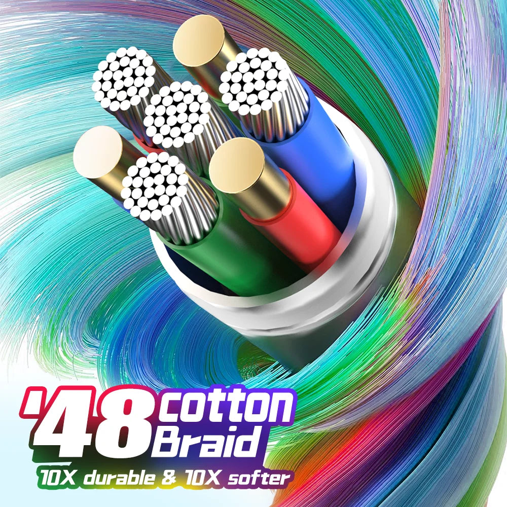 S And B Enterprise 3-pack 6ft nylon braided USB-C fast-charge cables (60W) in colors for phones, laptops & tablets.