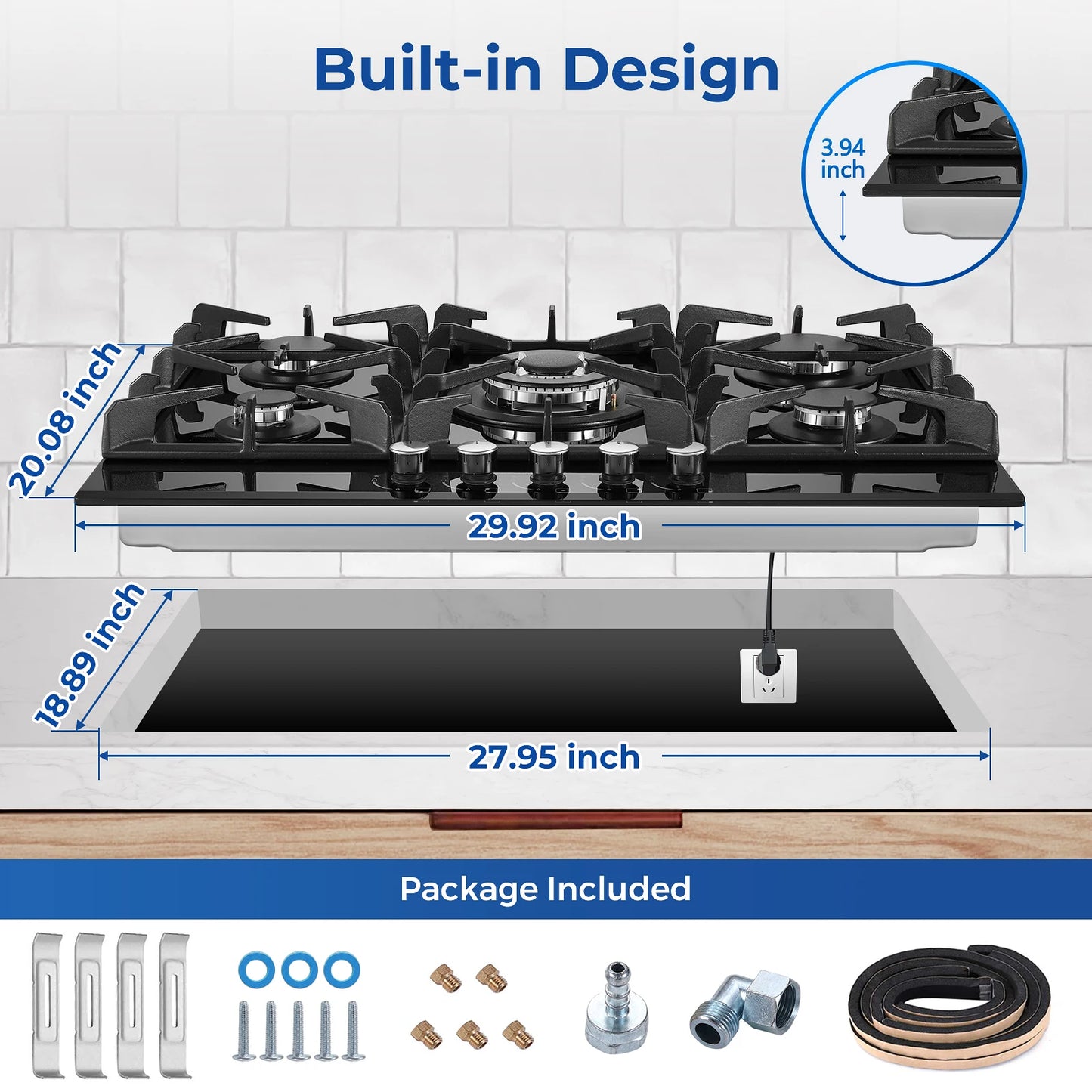 Tieasy Five-Burner Gas Cooktop Built-In NG LPG Thermocouple Protection
