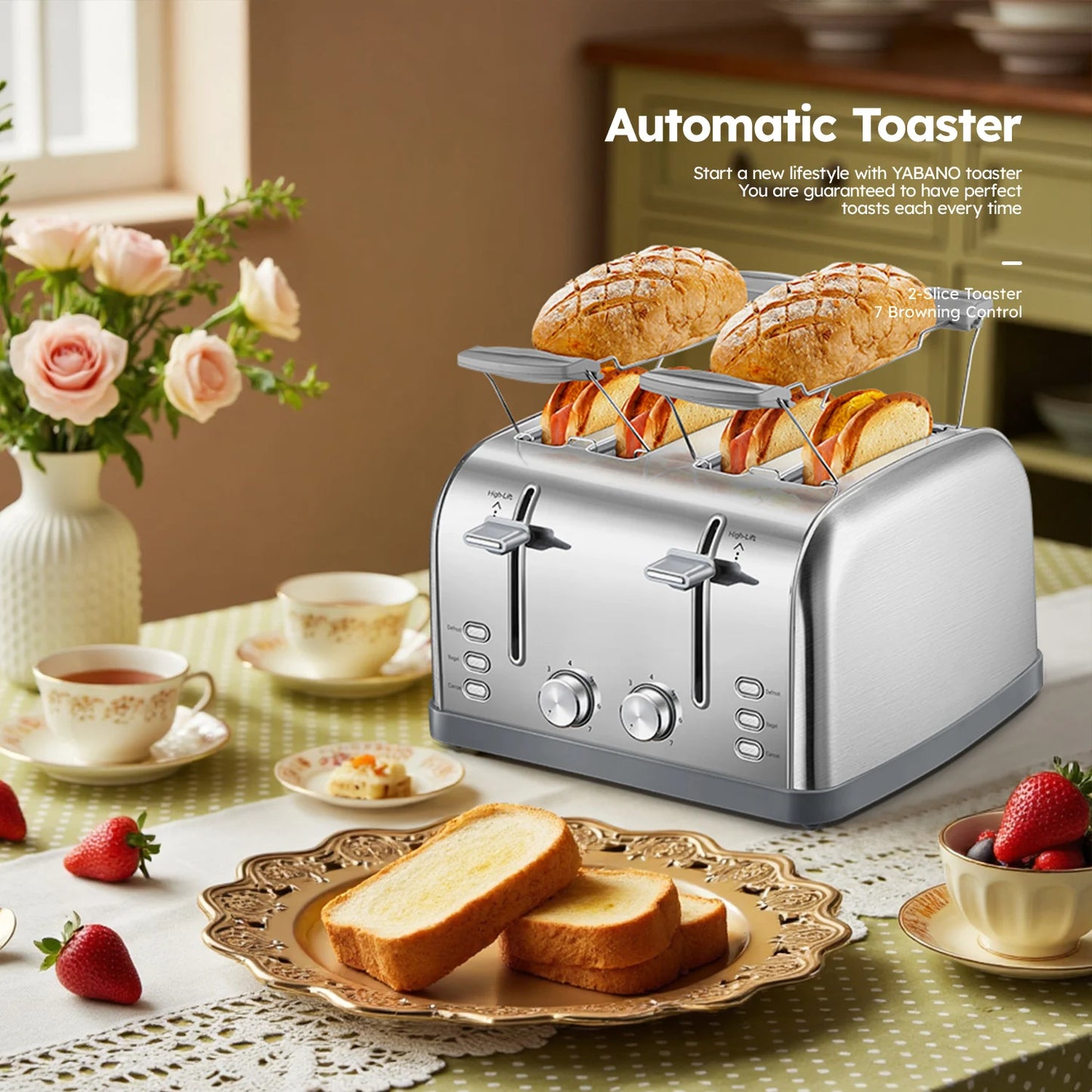 4-Slice Stainless Steel Toaster With Wide Slots Removable Crumb Tray by S And B Enterprise