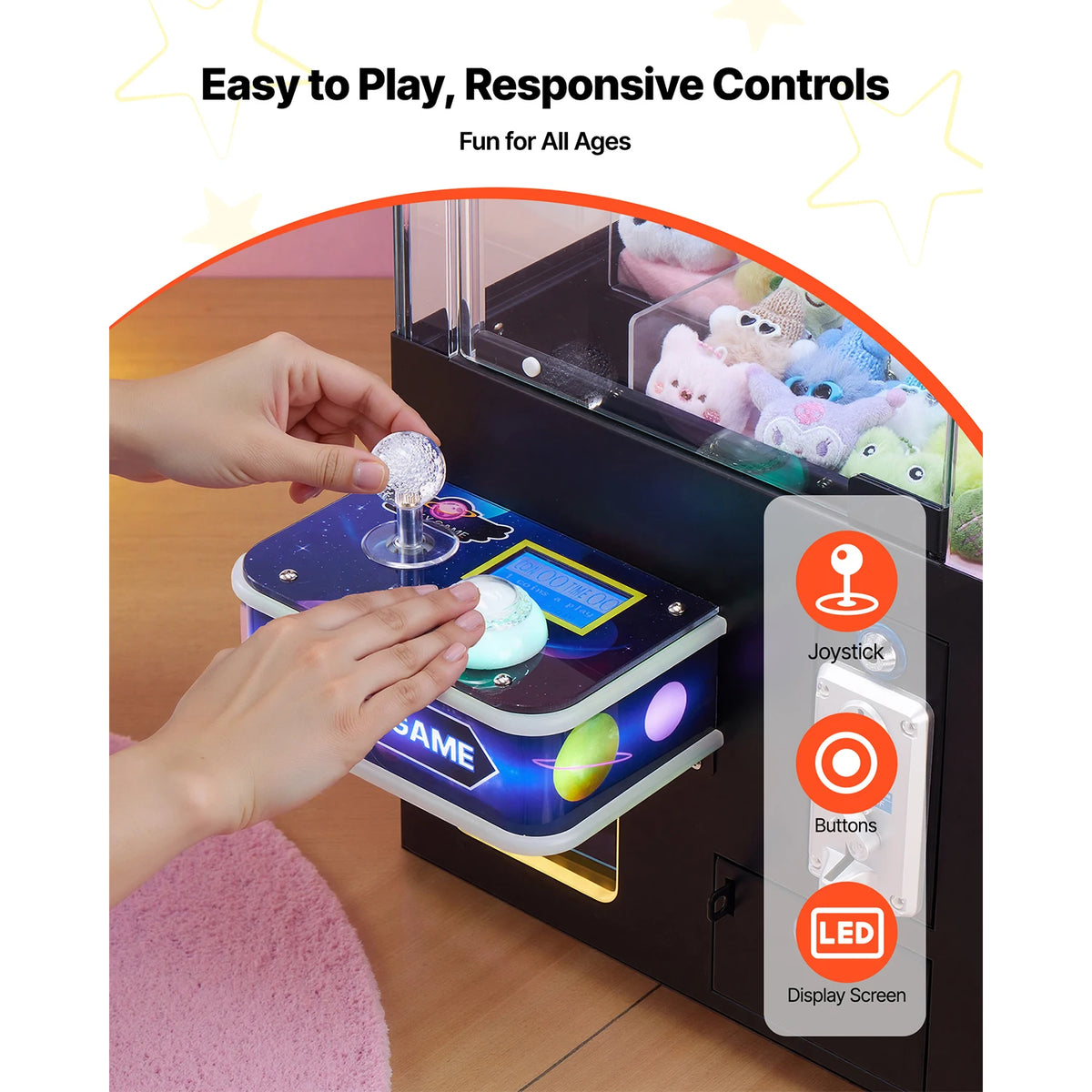 VEVOR claw crane machine with adjustable steel claws, candy grabber prize dispenser for home arcade by S And B.