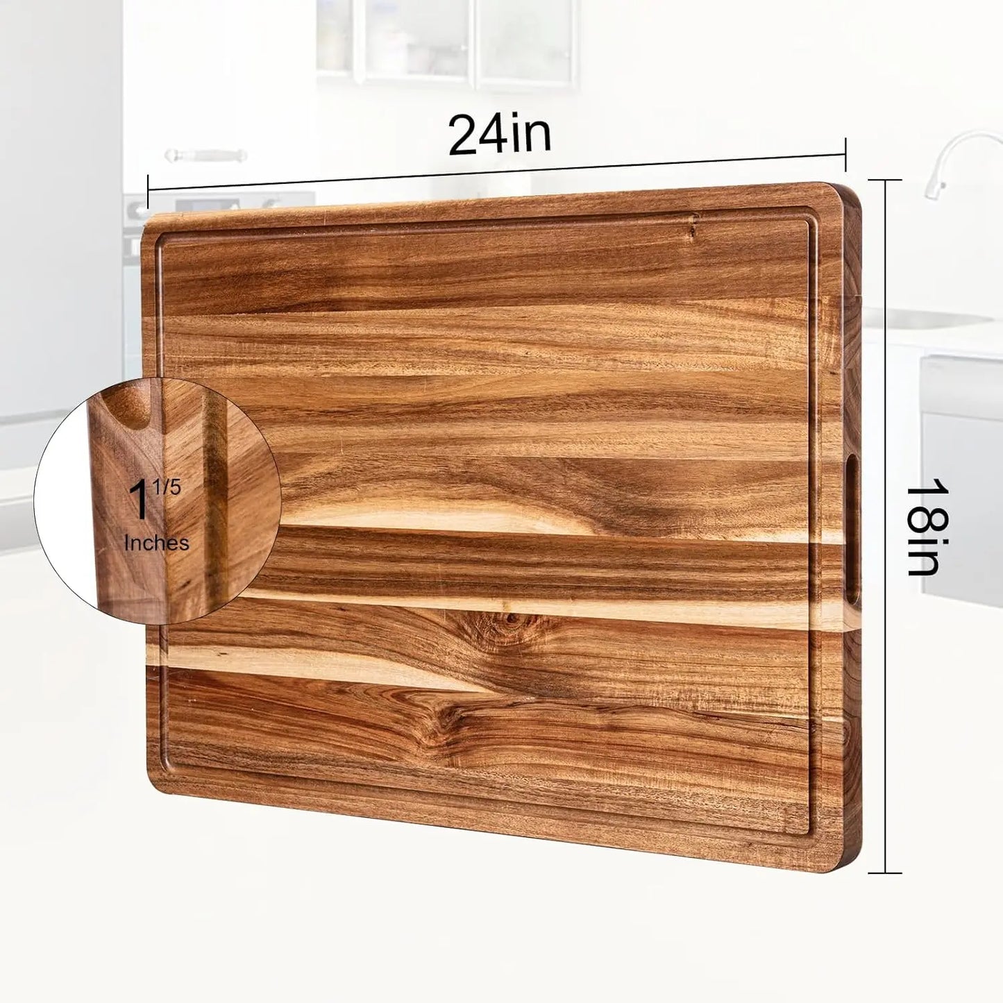 Kitchen Extra Large Wood Cutting Board with Juice Groove and Handle Reversible Charcuterie Butcher Block 24 x 18 x1.2 in by S And B Enterprise