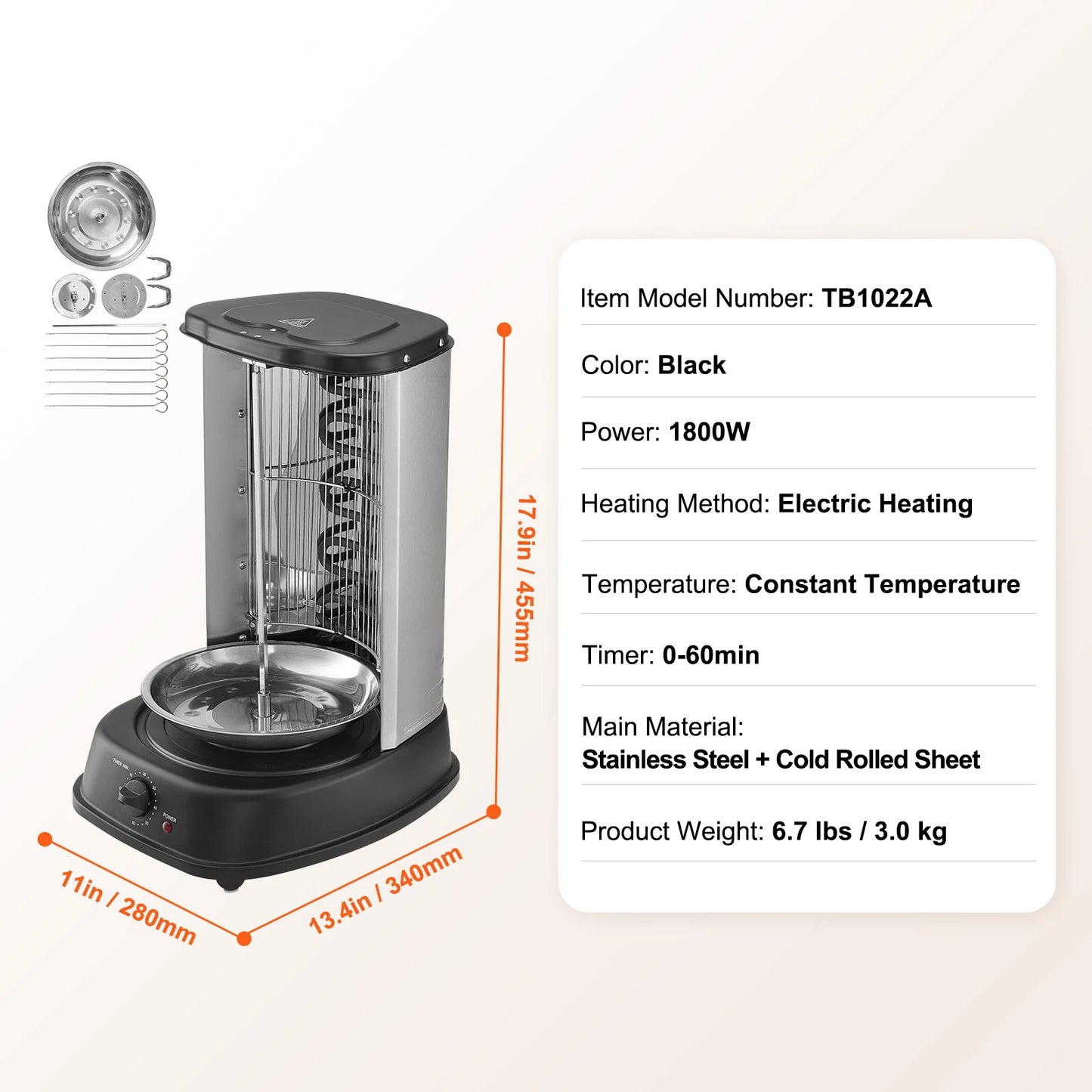 SucceBuy Shawarma Grill Machine Vertical Chicken Shawarma Cooker Machine Electric Stainless Steel Broiler Gyro Rotisserie Oven D by S And B Enterprise