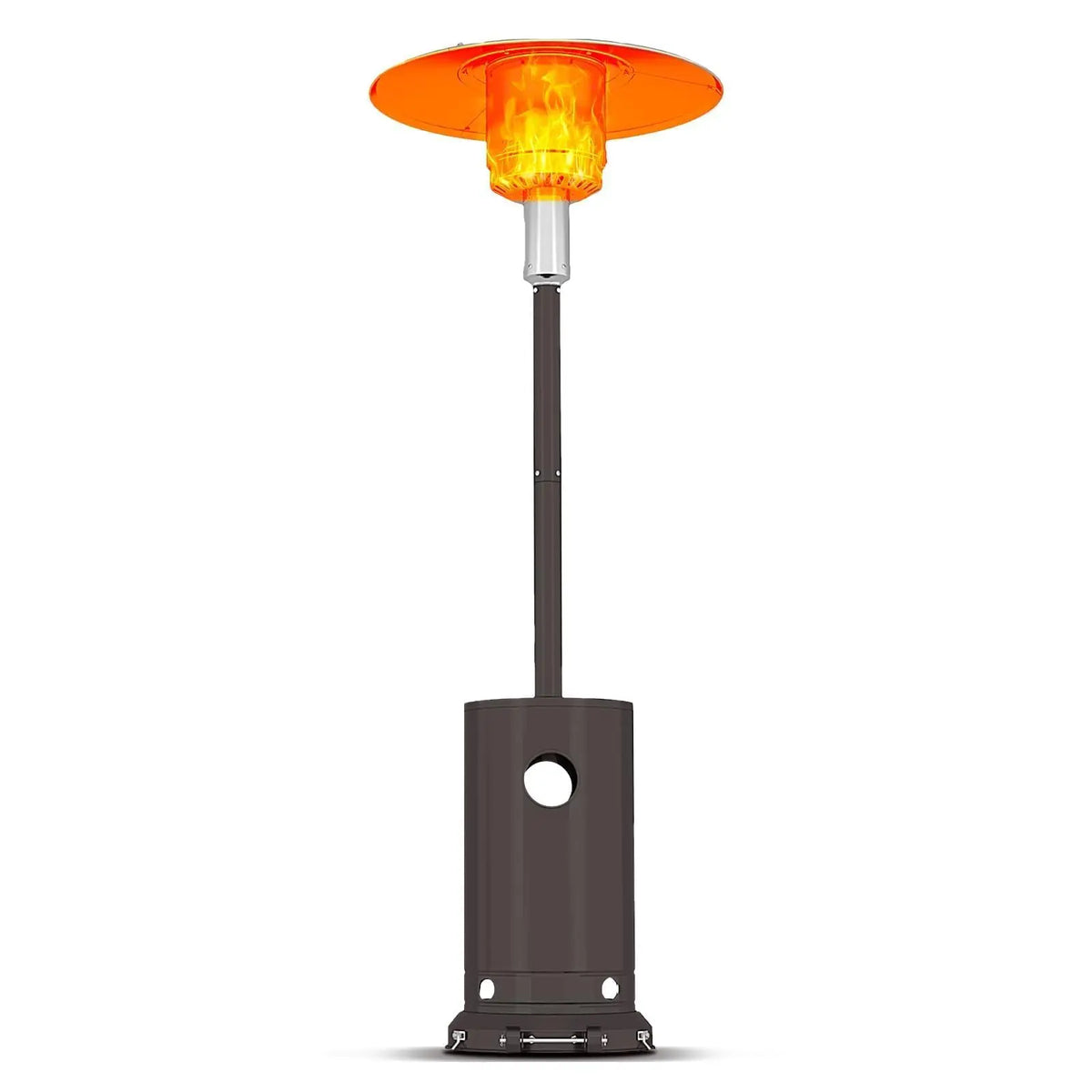 Propane patio heater by S And B Enterprise, 48000 BTU wind-resistant outdoor heater with round orange top