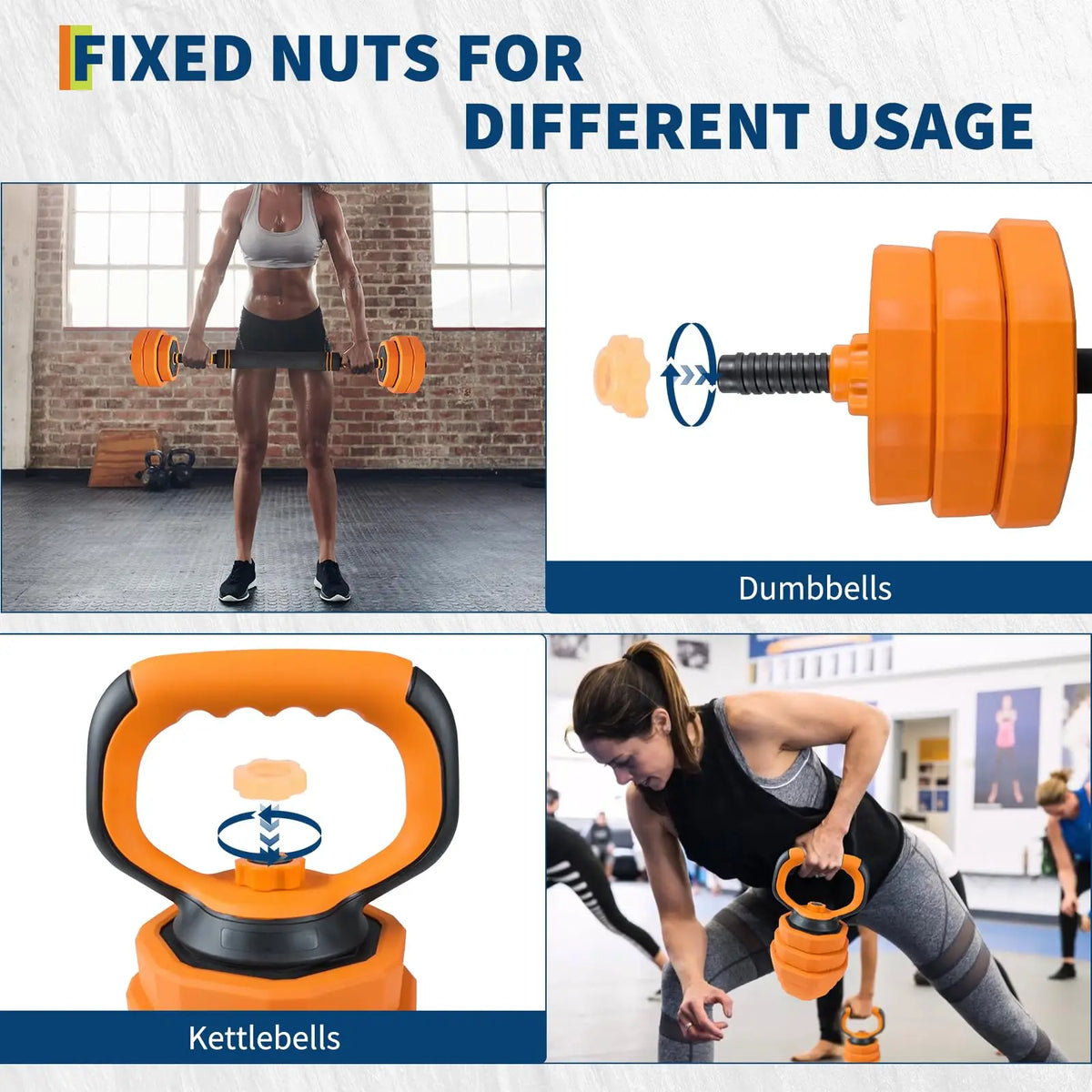 Adjustable dumbbells 44 lb 4-in-1 set with kettlebells and push-up stand, orange by S And B Enterprise