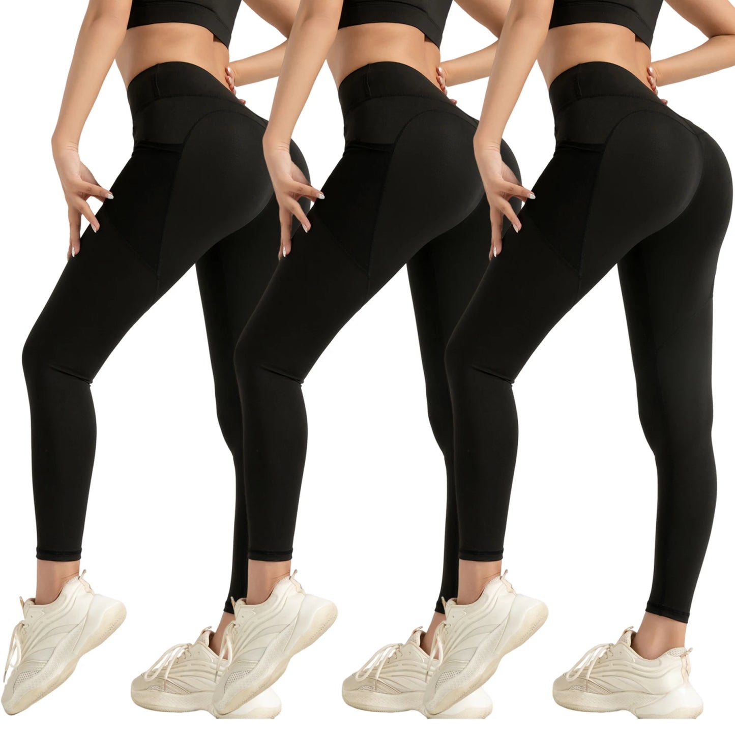 3 Pack Women Leggings With Pockets High Waist Yoga Pants For Gym Running