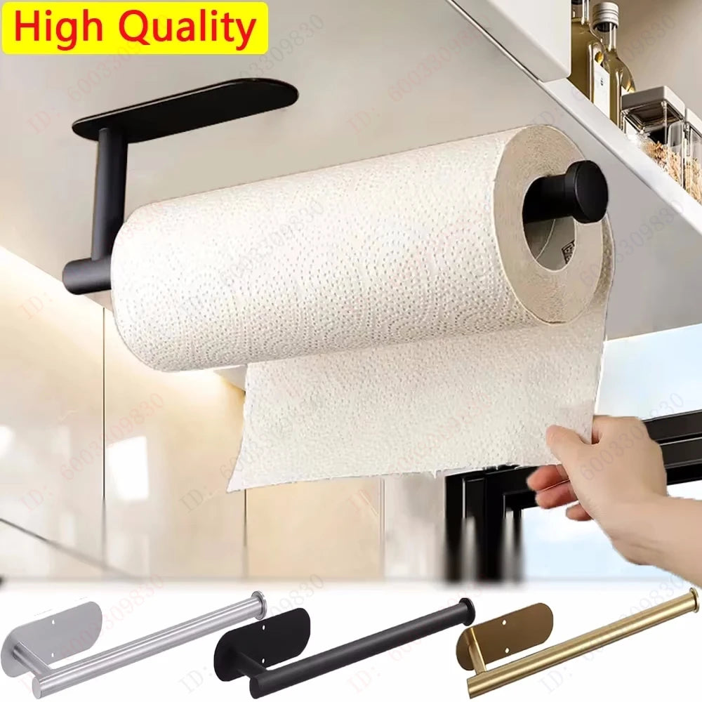 Paper towel holder with black adhesive wall mount under cabinet, S And B Enterprise.