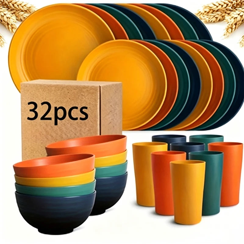 Wheat Straw Dinnerware Set For Eight Unbreakable Microwave Safe by S And B Enterprise
