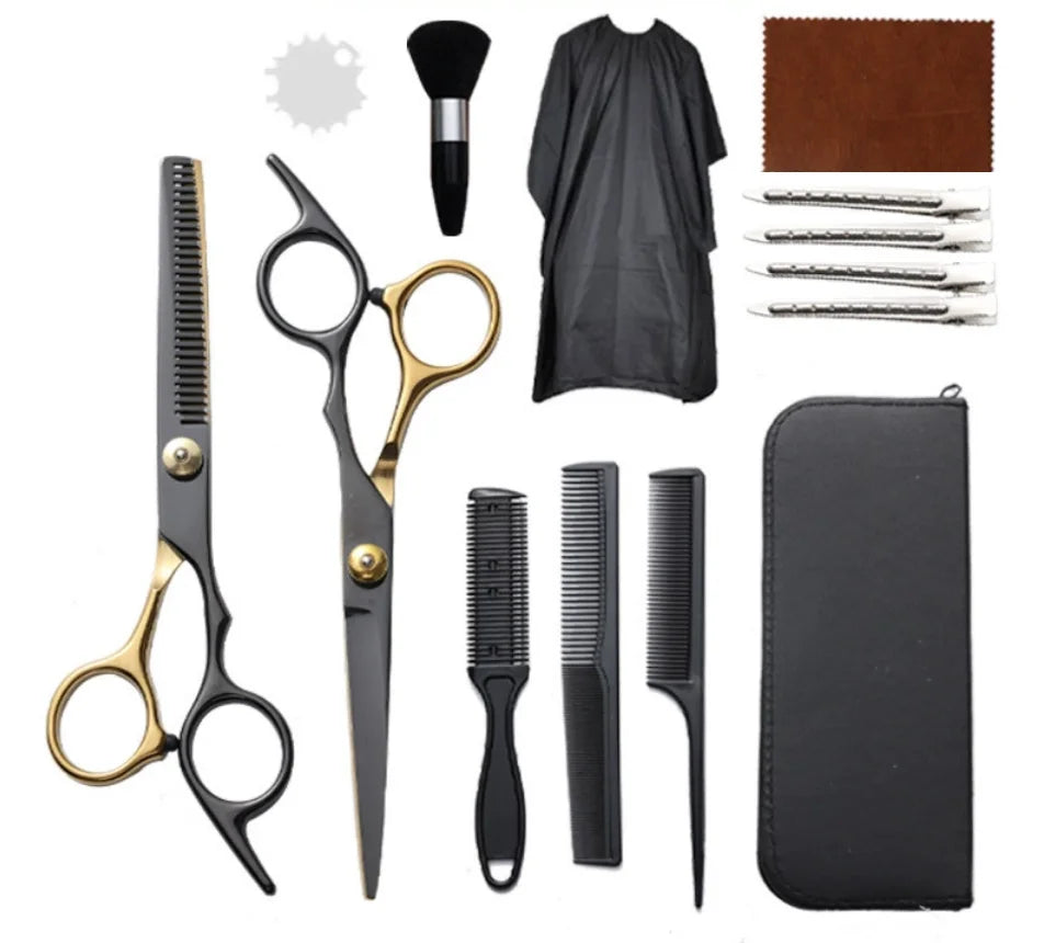 S And B Enterprise professional stainless steel hair cutting scissors set with thinning shears, combs, clips, cape and case