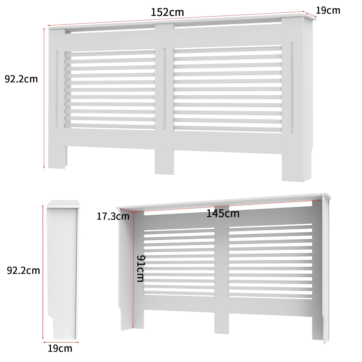 Radiator cover cabinet with white MDF and horizontal slat grill; 92.2 cm high, 152 cm wide by S And B Enterprise