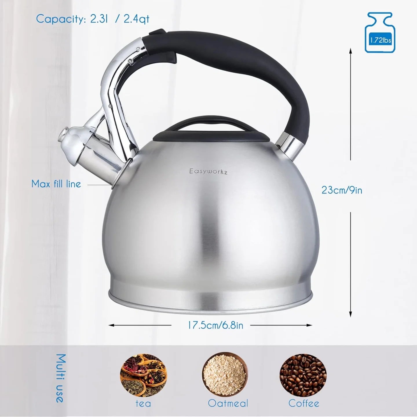 Easyworkz Whistling Tea Kettle Stainless Steel Induction Ready