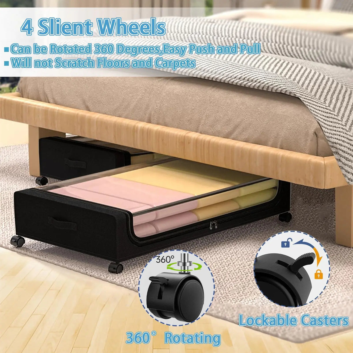 Under Bed Storage Bins With Wheels 2-Pack Clear Lids by S And B Enterprise