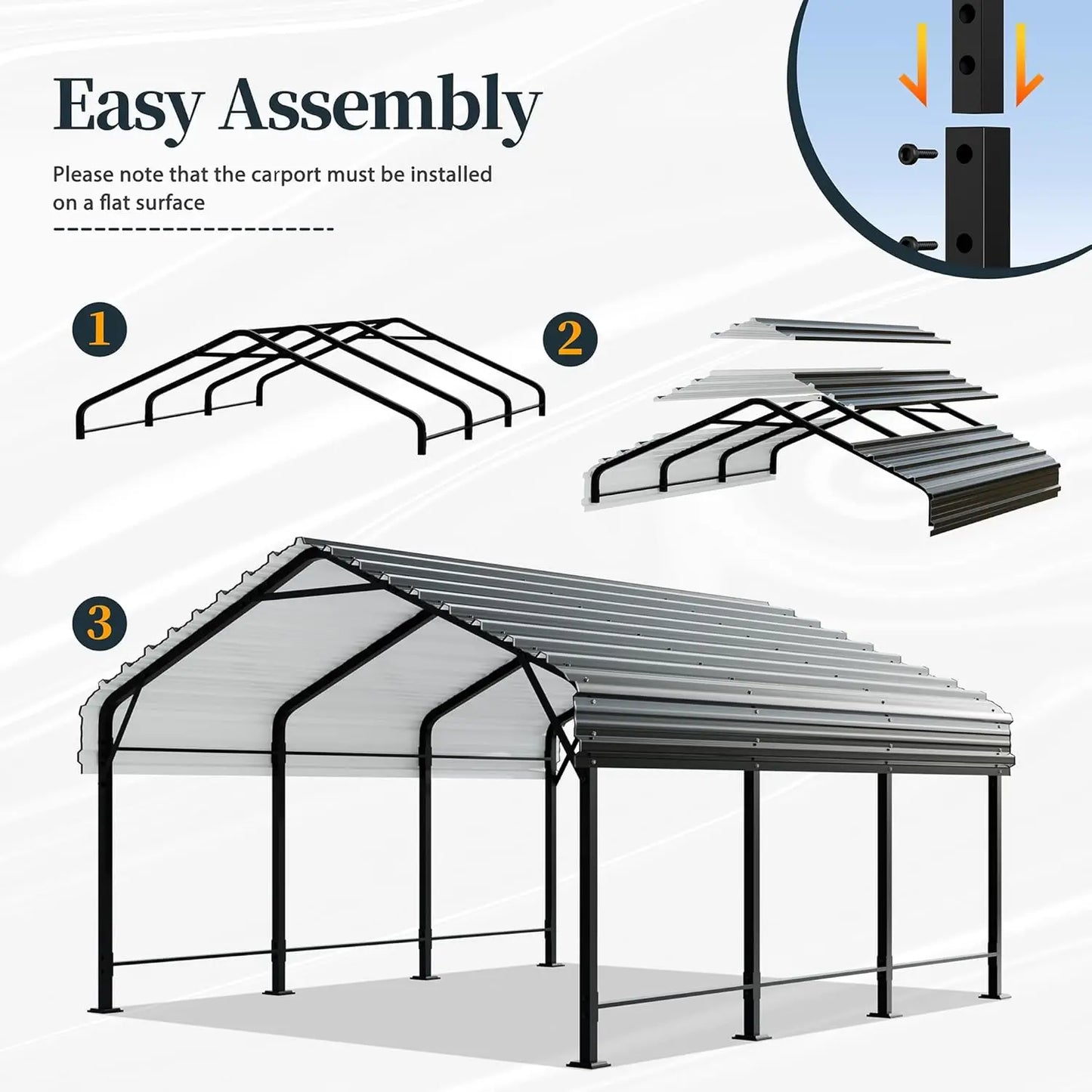 Heavy Duty Metal Carport With Galvanized Roof And Frame
