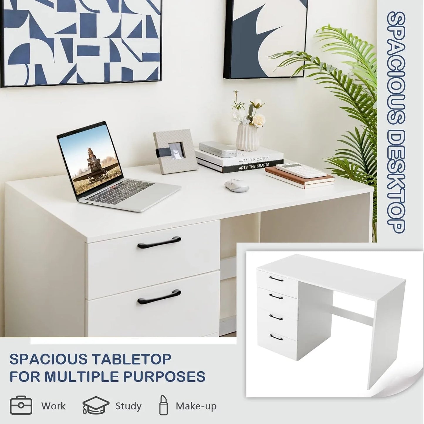 XIUWO Desk With Four Drawers Modern Writing Station by S And B Enterprise