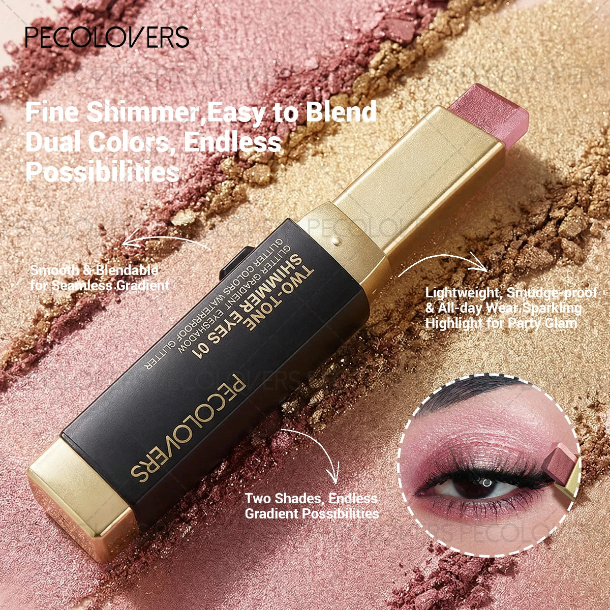 6-piece S And B Enterprise two-color eye shadow stick set in pink and gold; waterproof and sweat-proof