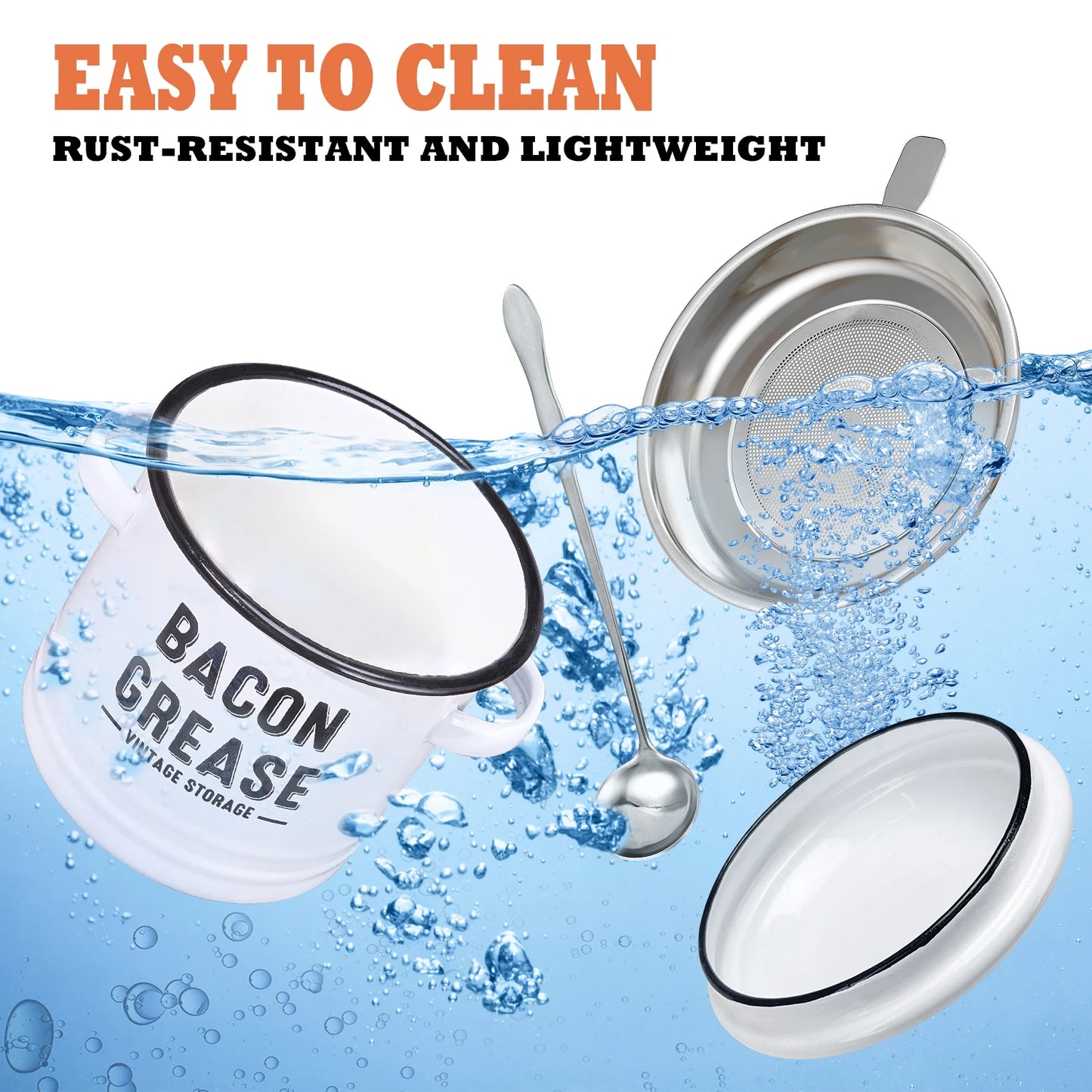 Bacon Grease Container With Strainer Food Saver Bin