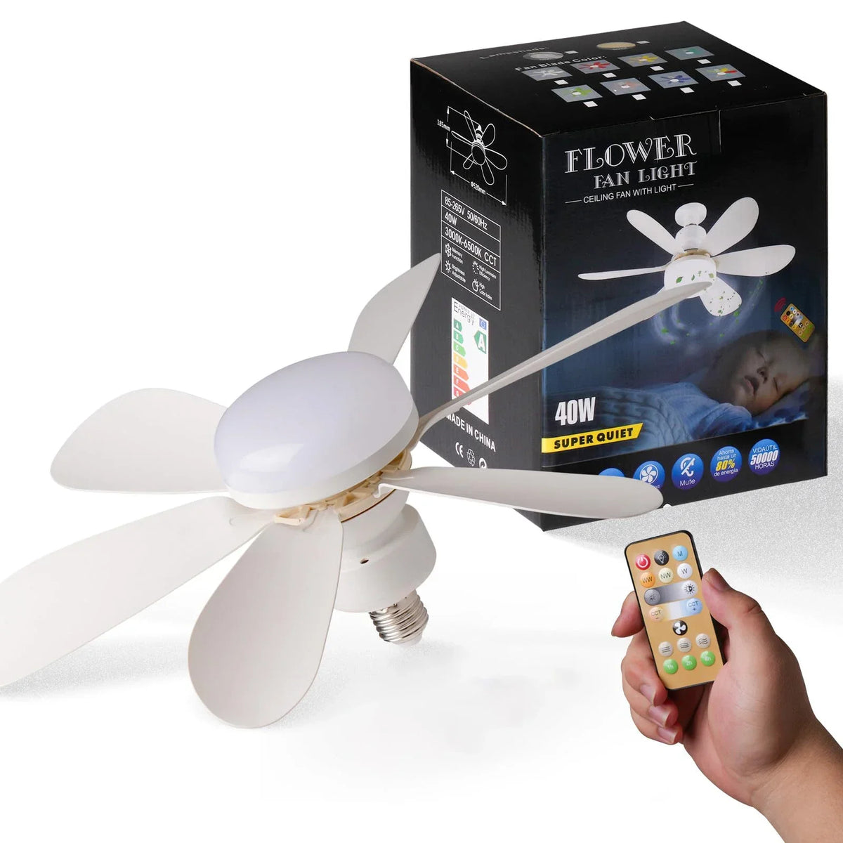 LED 40W ceiling fan light with remote control, white finish, E27 base, by S And B Enterprise