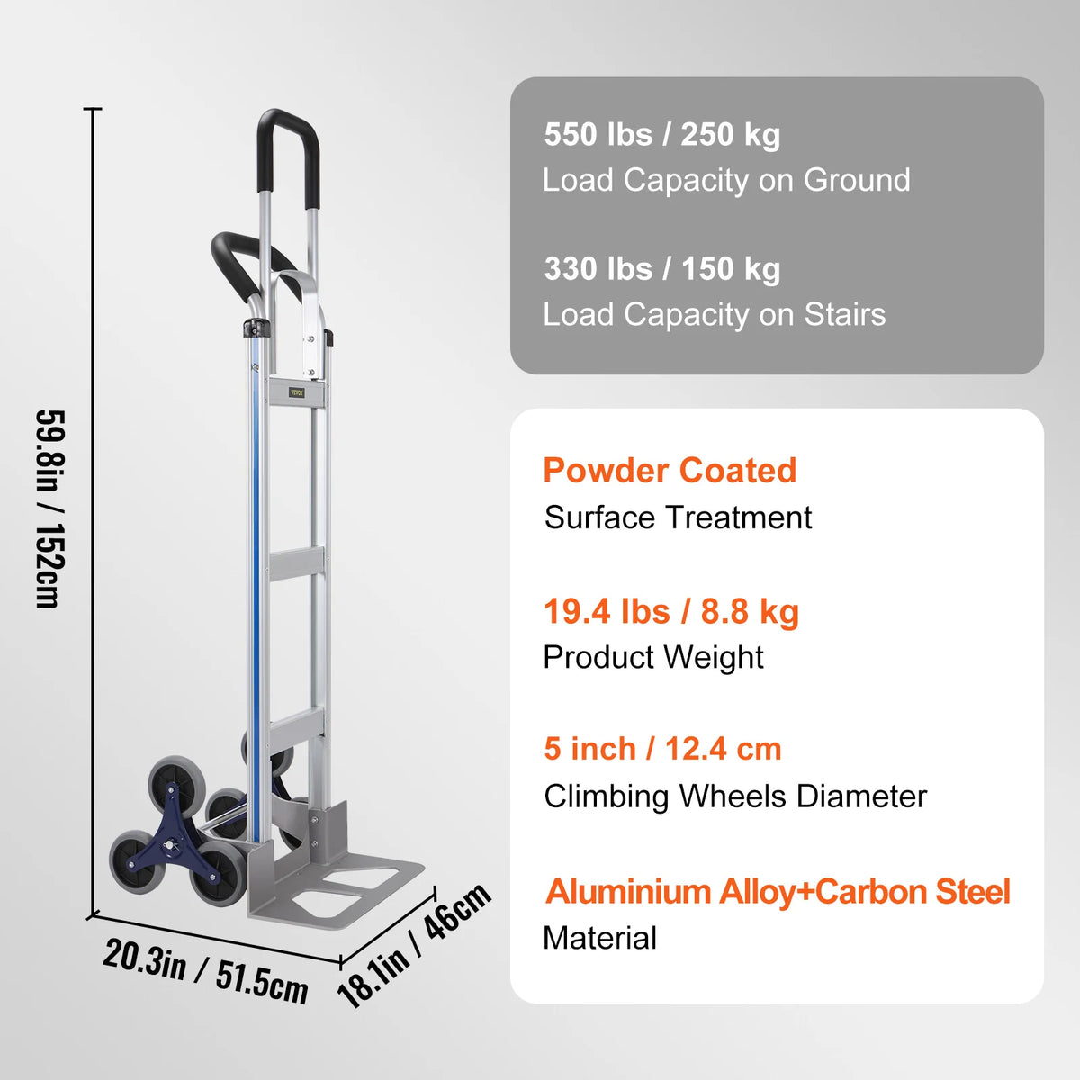 SucceBuy 500LBS Hand Truck Dolly with Non-Slip Wheels & Tie-down Strap Aluminum Alloy Portable Trolley for Moving Home Warehouse