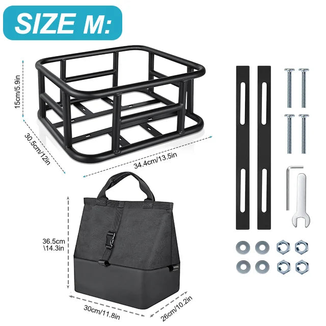 NEWBOLER E-Bike Cargo Rack Bag Iron Large Capacity Bike Basket Rear Rack Bike Baskets for Outdoor Travel Shopping MTB Road Bike