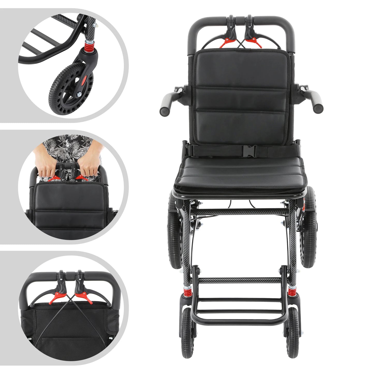Honeycomb Tires Foldable Transport Wheelchair Portable Traveling Wheelchair Transit Wheelchairs with Storage Bag for Homes by S And B Enterprise