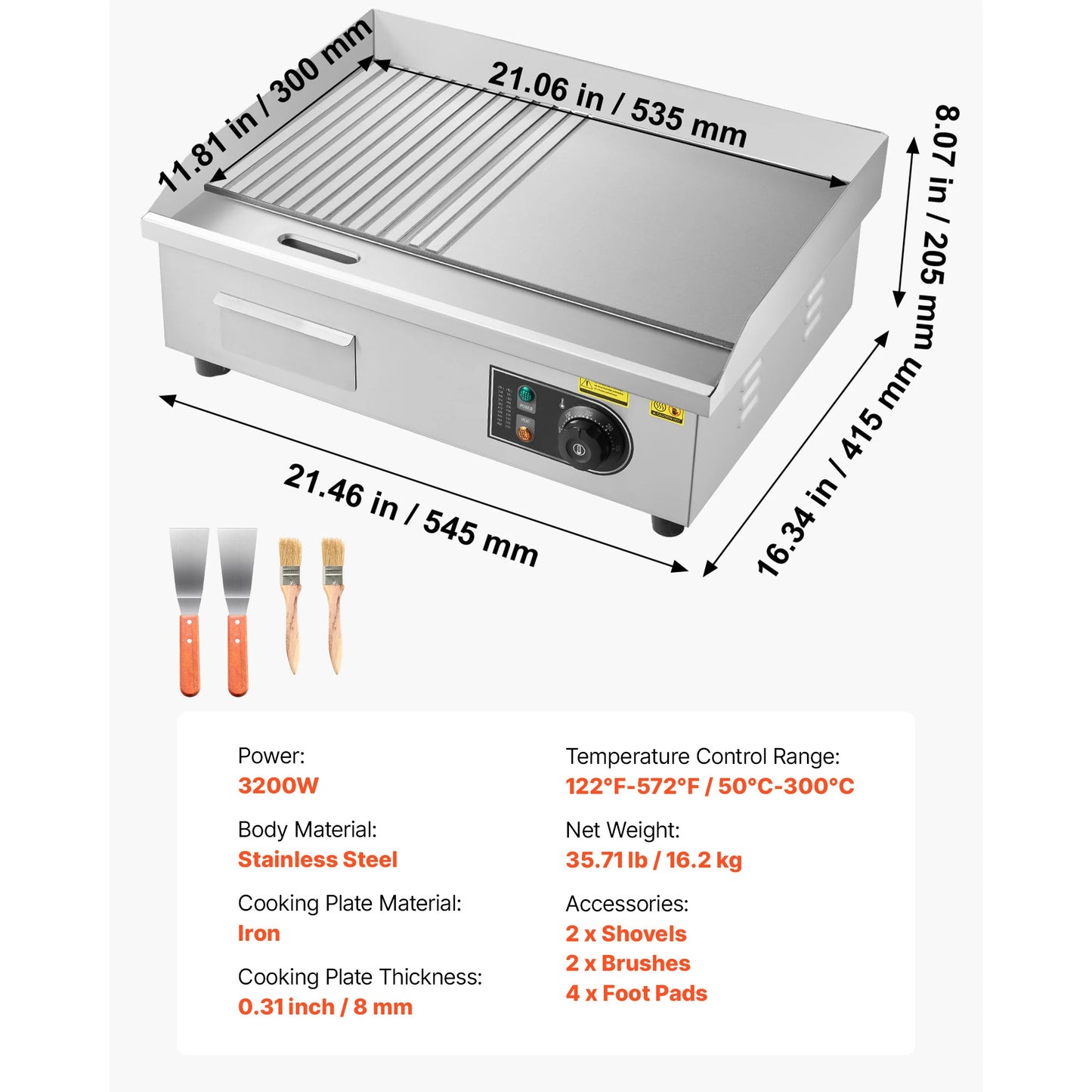 SucceBuy Commercial Electric Countertop Griddle 50-300 C Temperature Control